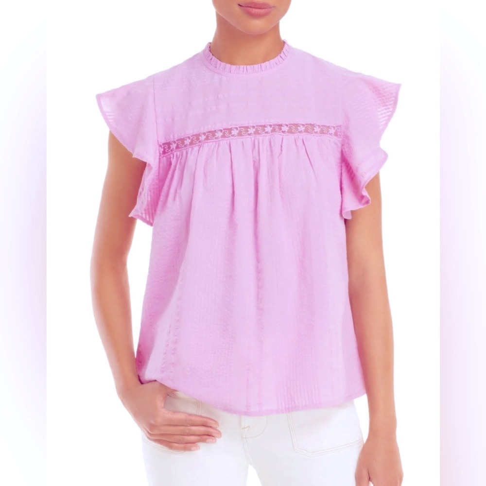 NWT RAHI  Gabby Womens Lace Flutter Sleeves Top Size X-Small